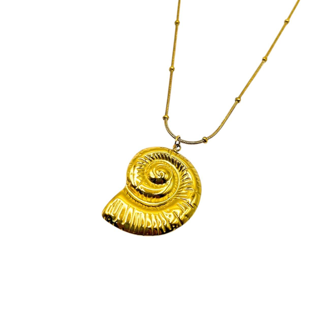 Collar Caracol en Dorado con Cadena de Bolitas - Image 2